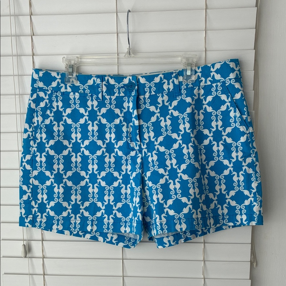 Crown & Ivy Shorts Seahorse Coastal Chino Cotton SZ 14 Blue White NWOT